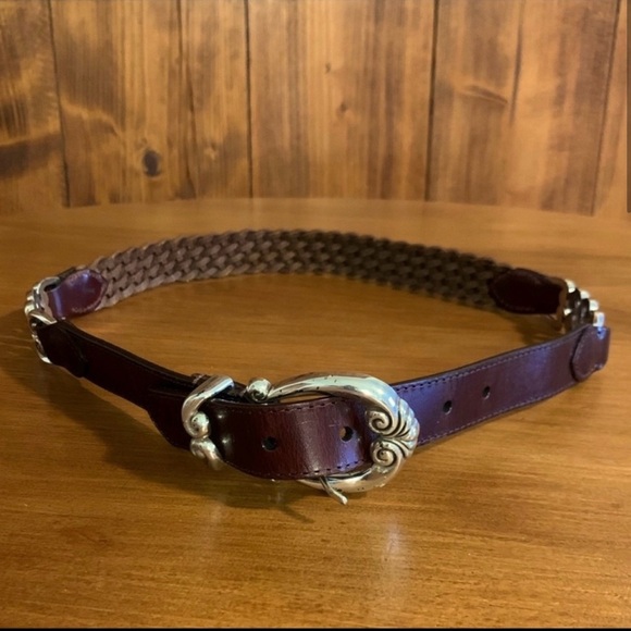 Brighton Accessories - BRIGHTON BROWN LEATHER BRAIDED
WOMEN'S BELT SILVER-TONE EMBELLISHMENTS, SIZE 32